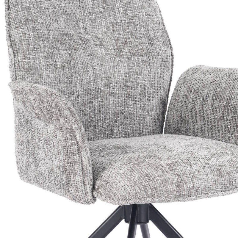 Juego de 2 Sillas con Brazos Tapizadas en Tela Gris y Patas en Acabado Negro, Mecanismo Giratorio 180º-  Medidas 63x62x93 cm