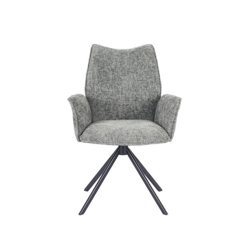 Juego de 2 Sillas con Brazos Tapizadas en Tela Musgo y Patas en Acabado Negro, Mecanismo Giratorio 180º-  Medidas 63x62x93 cm