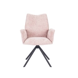 Juego de 2 Sillas con Brazos Tapizadas en Tela Rosa y Patas en Acabado Negro, Mecanismo Giratorio 180º-  Medidas 63x62x93 cm