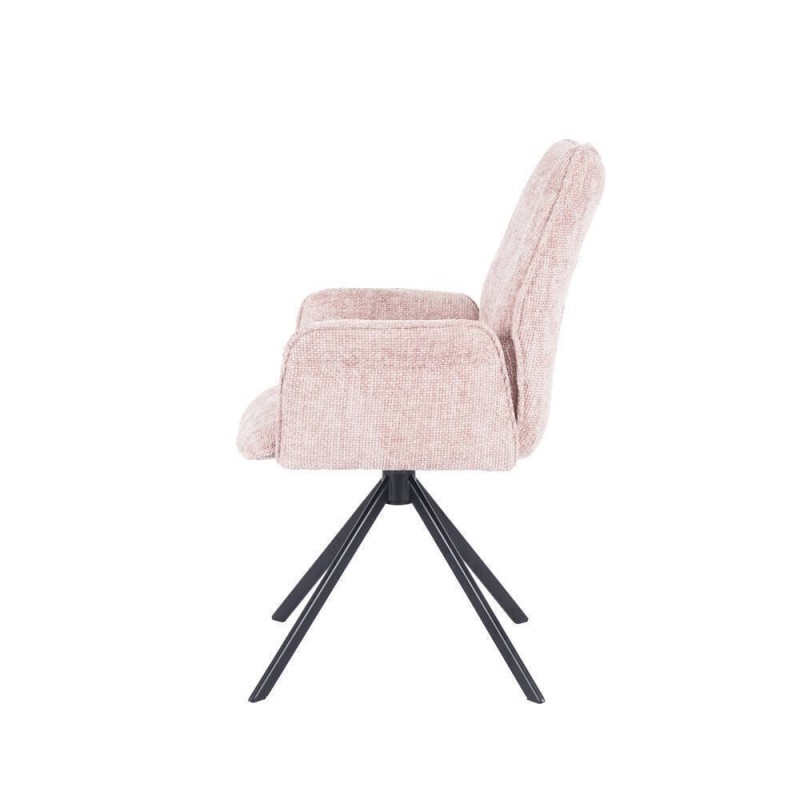 Juego de 2 Sillas con Brazos Tapizadas en Tela Rosa y Patas en Acabado Negro, Mecanismo Giratorio 180º-  Medidas 63x62x93 cm