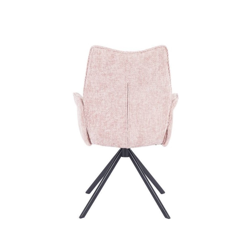 Juego de 2 Sillas con Brazos Tapizadas en Tela Rosa y Patas en Acabado Negro, Mecanismo Giratorio 180º-  Medidas 63x62x93 cm