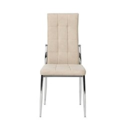6 Sillas Tapizadas en Tela Beige con Asiento y Respaldo Acolchados, Patas Cromadas - Medidas 45x46x100 cm