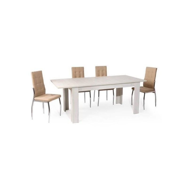 6 Sillas Tapizadas en Tela Beige con Asiento y Respaldo Acolchados, Patas Cromadas - Medidas 45x46x100 cm