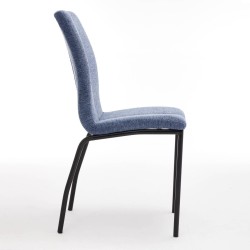 Juego de 4 Sillas con Estructura de Madera Tapizadas en Tela Azul Repelente al Agua y Patas Metálicas -Medidas 43x56x95 cm