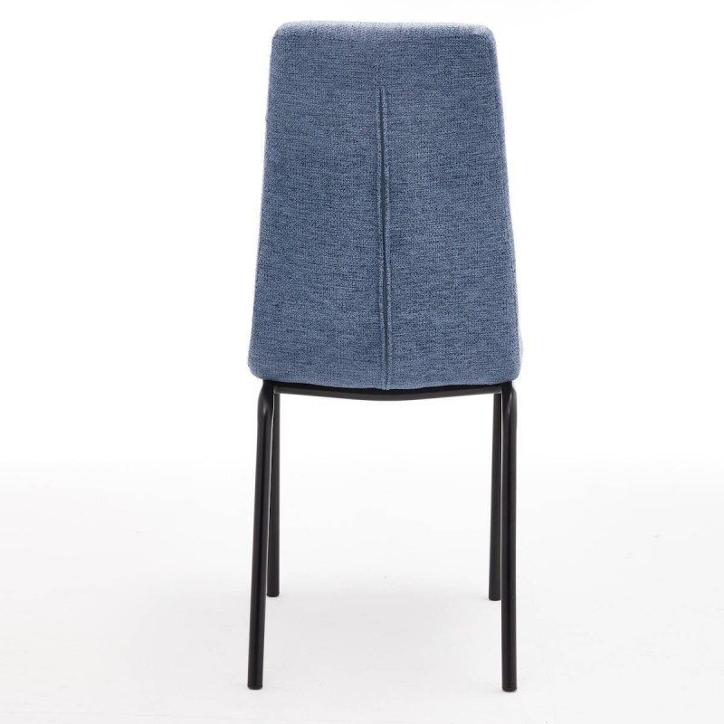 Juego de 4 Sillas con Estructura de Madera Tapizadas en Tela Azul Repelente al Agua y Patas Metálicas -Medidas 43x56x95 cm