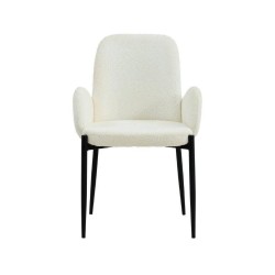 Juego de 2 Sillas con Brazos Tapizadas en Tela Blanca y Patas Metálicas Negras - Medidas 60x57x88 cm