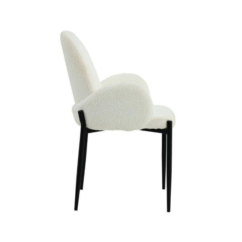 Juego de 2 Sillas con Brazos Tapizadas en Tela Blanca y Patas Metálicas Negras - Medidas 60x57x88 cm