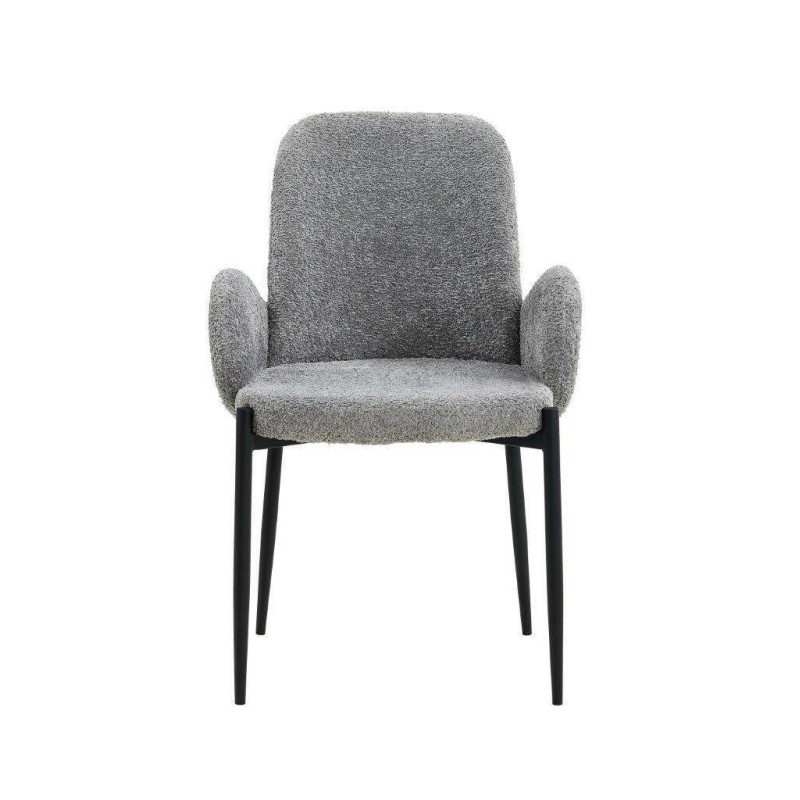 Juego de 2 Sillas con Brazos Tapizadas en Tela Gris y Patas Metálicas Negras - Medidas 60x57x88 cm