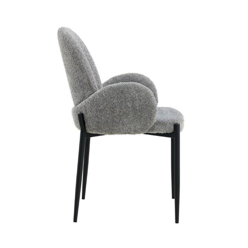 Juego de 2 Sillas con Brazos Tapizadas en Tela Gris y Patas Metálicas Negras - Medidas 60x57x88 cm