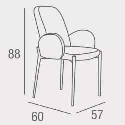 Juego de 2 Sillas con Brazos Tapizadas en Tela Gris y Patas Metálicas Negras - Medidas 60x57x88 cm