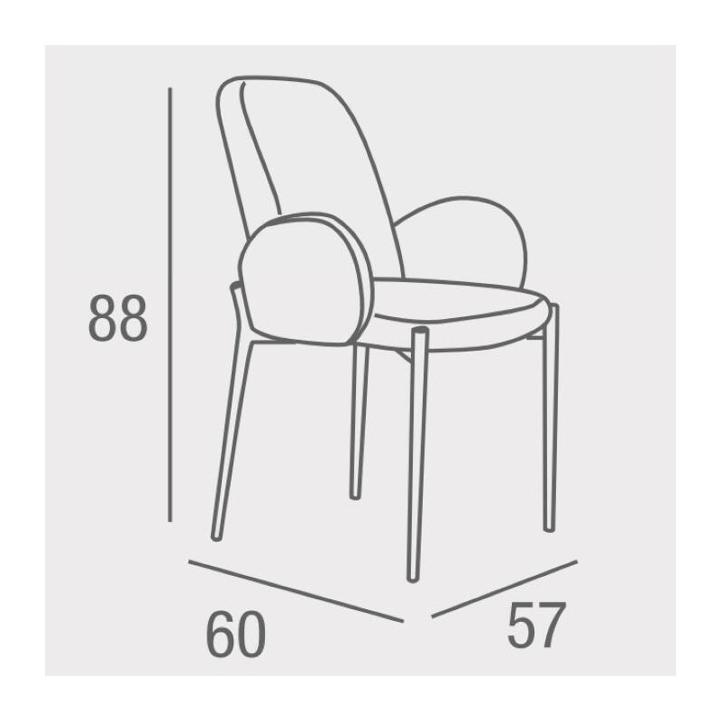 Juego de 2 Sillas con Brazos Tapizadas en Tela Gris y Patas Metálicas Negras - Medidas 60x57x88 cm