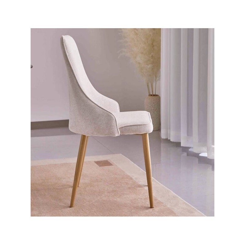 Juego de 4 Sillas Tapizadas en Tela Beige Repelente al Agua con Patas Metálicas en Acabado Madera - Medidas 96x56x40 cm
