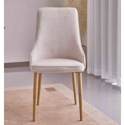 Juego de 4 Sillas Tapizadas en Tela Beige Repelente al Agua con Patas Metálicas en Acabado Madera - Medidas 96x56x40 cm