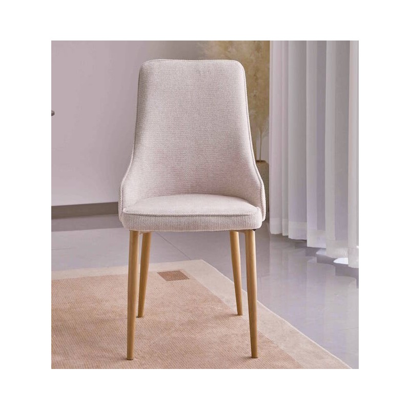 Juego de 4 Sillas Tapizadas en Tela Beige Repelente al Agua con Patas Metálicas en Acabado Madera - Medidas 96x56x40 cm