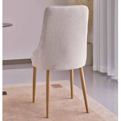 Juego de 4 Sillas Tapizadas en Tela Beige Repelente al Agua con Patas Metálicas en Acabado Madera - Medidas 96x56x40 cm