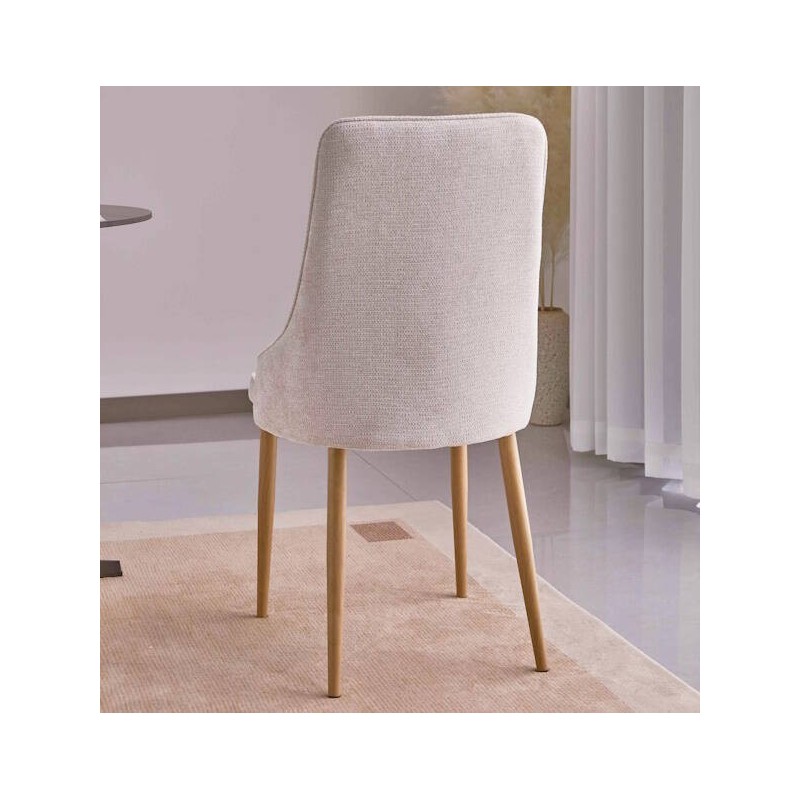 Juego de 4 Sillas Tapizadas en Tela Beige Repelente al Agua con Patas Metálicas en Acabado Madera - Medidas 96x56x40 cm
