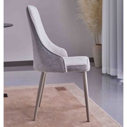 Juego de 4 Sillas Tapizadas en Tela Gris Repelente al Agua con Patas Metálicas en Acabado Crema - Medidas 96x56x40 cm