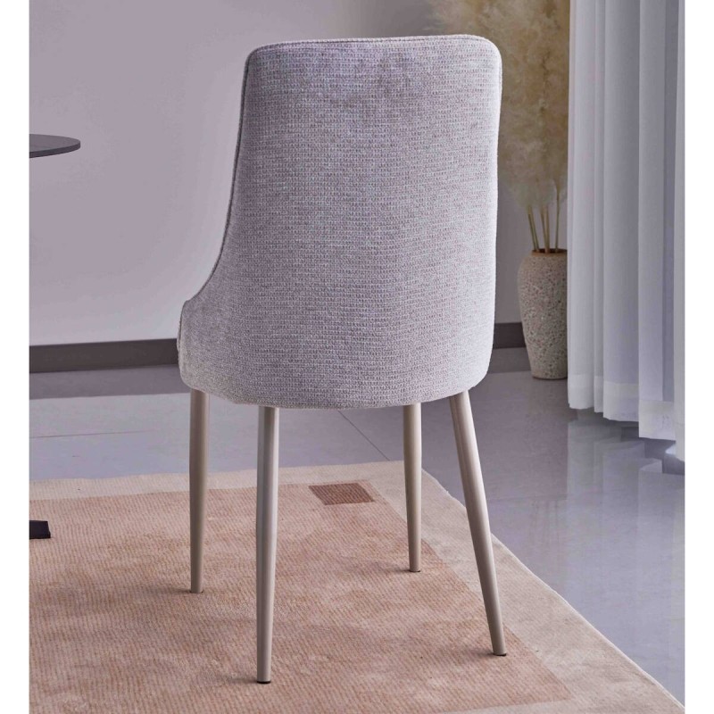 Juego de 4 Sillas Tapizadas en Tela Gris Repelente al Agua con Patas Metálicas en Acabado Crema - Medidas 96x56x40 cm