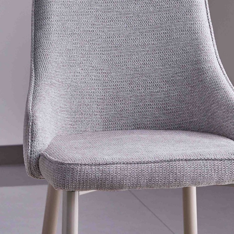 Juego de 4 Sillas Tapizadas en Tela Gris Repelente al Agua con Patas Metálicas en Acabado Crema - Medidas 96x56x40 cm