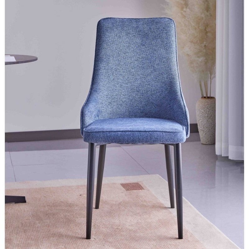 Juego de 4 Sillas Tapizadas en Tela Gris Repelente al Agua con Patas Metálicas en Acabado Negro - Medidas 96x56x40 cm