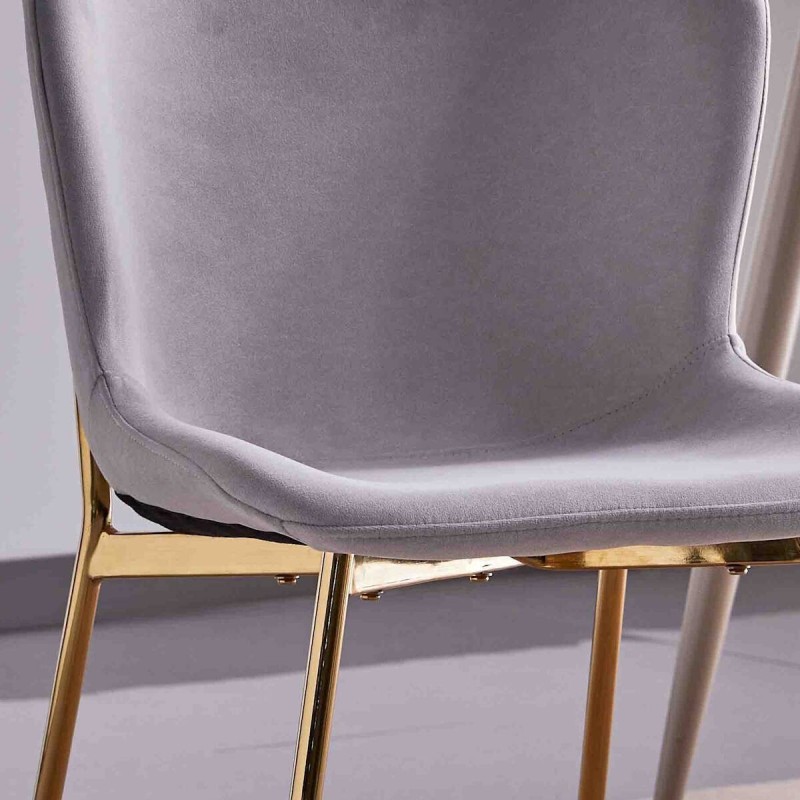 Juego de 4 Sillas con Estructura de Madera Tapizadas en Color Gris Claro y Patas Acabado Dorado - Medidas 50x54x81 cm