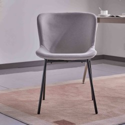 Juego de 4 Sillas con Estructura de Madera Tapizadas en Color Gris Claro y Patas Acabado Negro - Medidas 50x54x81 cm