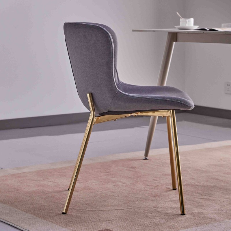 Juego de 4 Sillas con Estructura de Madera Tapizadas en Color Gris oscuro y Patas Acabado Dorado -Medidas 50x54x81 cm