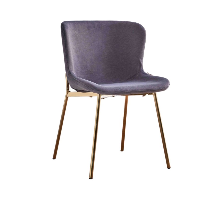 Juego de 4 Sillas con Estructura de Madera Tapizadas en Color Gris oscuro y Patas Acabado Dorado -Medidas 50x54x81 cm