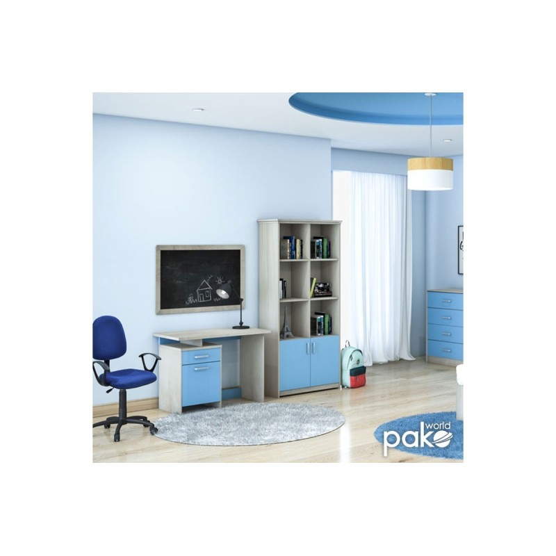 Escritorio Robusto con 2 Cajones - Color Cambrian y Azul - 100x55x75 cm - Mesa de Estudio y Oficina Duradera