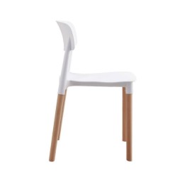 Pack de 4 Sillas Blancas con Patas de Madera de Haya, Asiento de Polipropileno,  Altura de 45 cm, Medidas Totales 42.5x48x76 cm