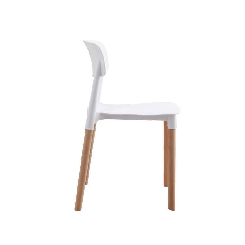 Pack de 4 Sillas Blancas con Patas de Madera de Haya, Asiento de Polipropileno,  Altura de 45 cm, Medidas Totales 42.5x48x76 cm