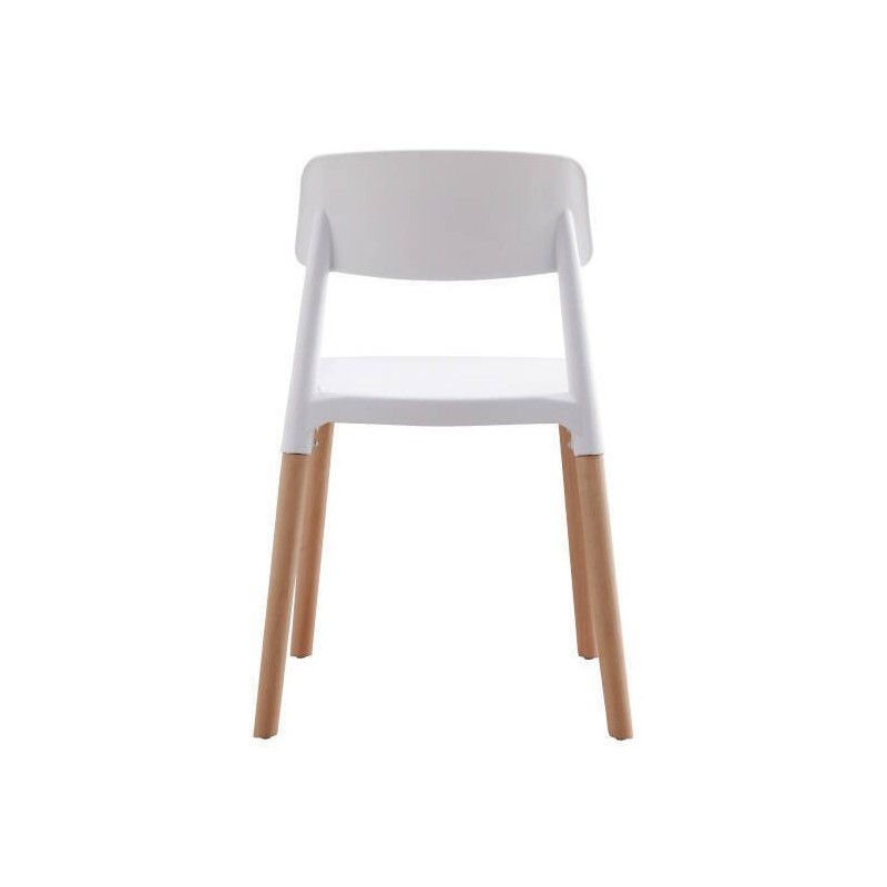 Pack de 4 Sillas Blancas con Patas de Madera de Haya, Asiento de Polipropileno,  Altura de 45 cm, Medidas Totales 42.5x48x76 cm