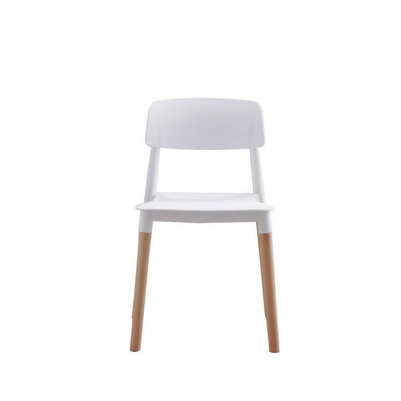 Pack de 4 Sillas Blancas con Patas de Madera de Haya, Asiento de Polipropileno,  Altura de 45 cm, Medidas Totales 42.5x48x76 cm