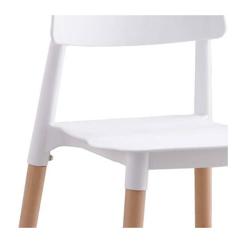 Pack de 4 Sillas Blancas con Patas de Madera de Haya, Asiento de Polipropileno,  Altura de 45 cm, Medidas Totales 42.5x48x76 cm