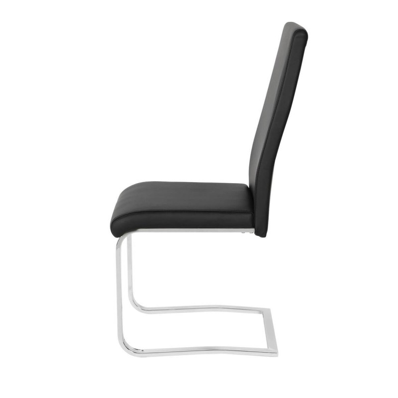 Pack de 4 Sillas Tapizadas en Símil Piel Negra con Pata de Tubo Ovalado en Acabado Cromo, Medidas 46x54x110 cm