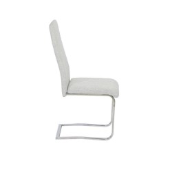 Pack de 4 Sillas Tapizadas en Símil Piel Gris Claro con Pata de Tubo Ovalado en Acabado Cromo, Medidas 46x54x110 cm