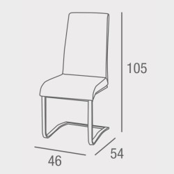 Pack de 4 Sillas Tapizadas en Símil Piel Gris Oscuro con Pata de Tubo Ovalado en Acabado Cromo,Medidas 46x54x110 cm