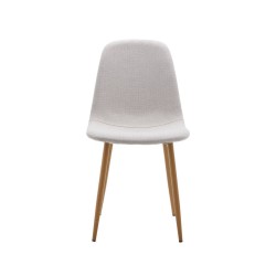 Pack de 4 Sillas con Estructura Tapizada en Tela Beige Claro, Patas Metálicas con Acabado Madera, Medidas 44x53x86 cm