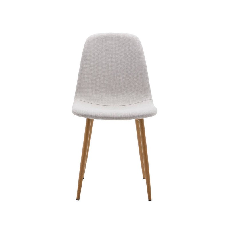 Pack de 4 Sillas con Estructura Tapizada en Tela Beige Claro, Patas Metálicas con Acabado Madera, Medidas 44x53x86 cm