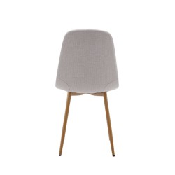 Pack de 4 Sillas con Estructura Tapizada en Tela Beige Claro, Patas Metálicas con Acabado Madera, Medidas 44x53x86 cm