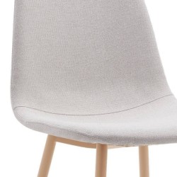 Pack de 4 Sillas con Estructura Tapizada en Tela Beige Claro, Patas Metálicas con Acabado Madera, Medidas 44x53x86 cm