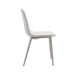 Pack de 4 Sillas con Estructura Tapizada en Tela Beige Claro, Patas Metálicas con Acabado en crema, Medidas 44x53x86 cm