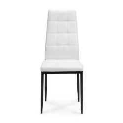 Pack de 4 Sillas Tapizadas en Tela Polipiel Blanca con Costuras Acolchadas, Patas Metálicas en Color Negro, Medidas 43x56x96 cm