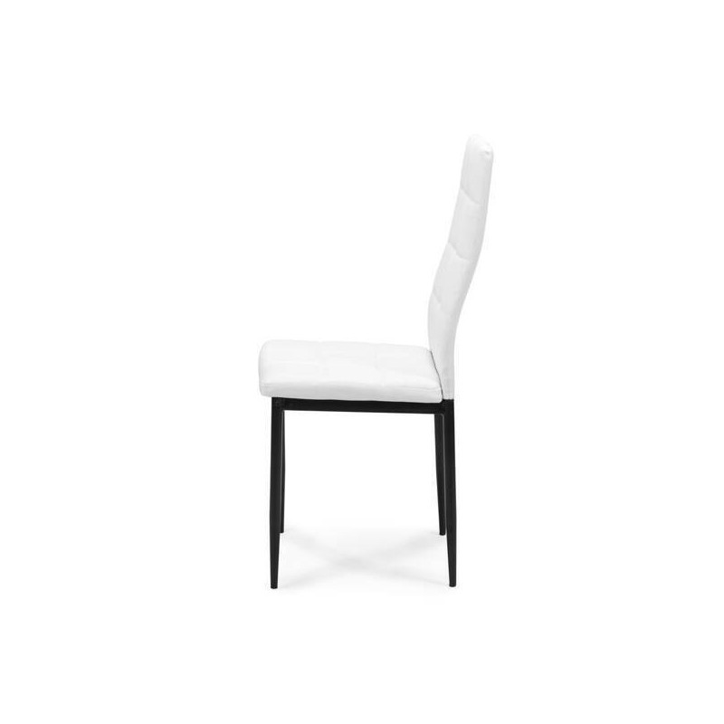 Pack de 4 Sillas Tapizadas en Tela Polipiel Blanca con Costuras Acolchadas, Patas Metálicas en Color Negro, Medidas 43x56x96 cm