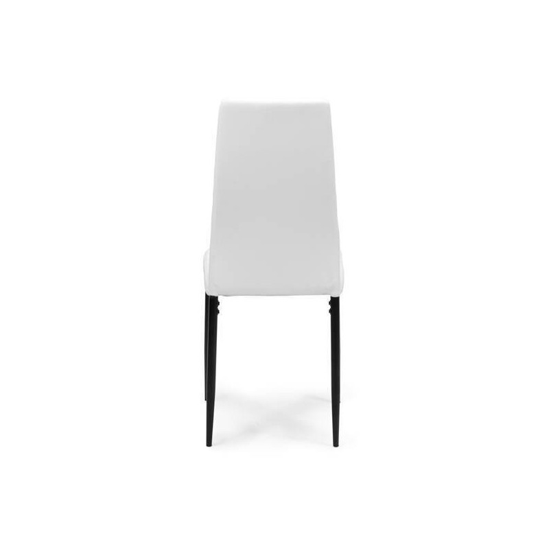 Pack de 4 Sillas Tapizadas en Tela Polipiel Blanca con Costuras Acolchadas, Patas Metálicas en Color Negro, Medidas 43x56x96 cm