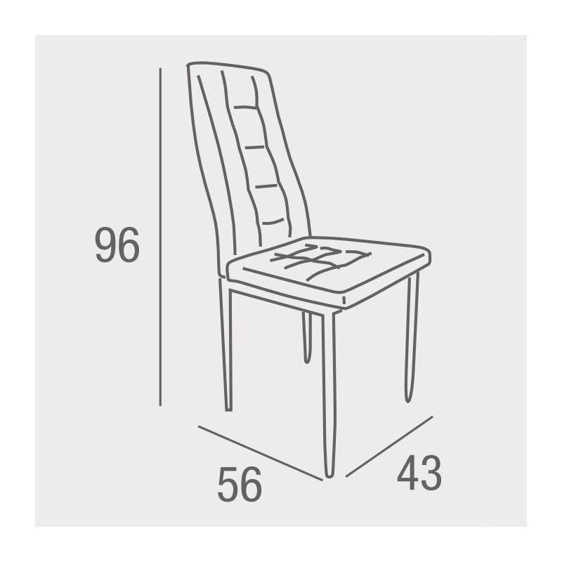 Pack de 4 Sillas Tapizadas en Tela Polipiel Gris con Costuras Acolchadas, Patas Metálicas en Color Negro, Medidas 43x56x96 cm