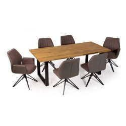 Pack de 2 Sillas con Respaldo y Asiento Tapizados en Tela Marron, Pata Metálica en Acabado Negro Mate, Medidas 62,5x52x93 cm