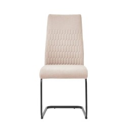 Pack de 4 Sillas de Madera con Relleno de Espuma, Tapizadas en Tela Beige, Patas Metálicas Negras, Medidas 44x60x99 cm