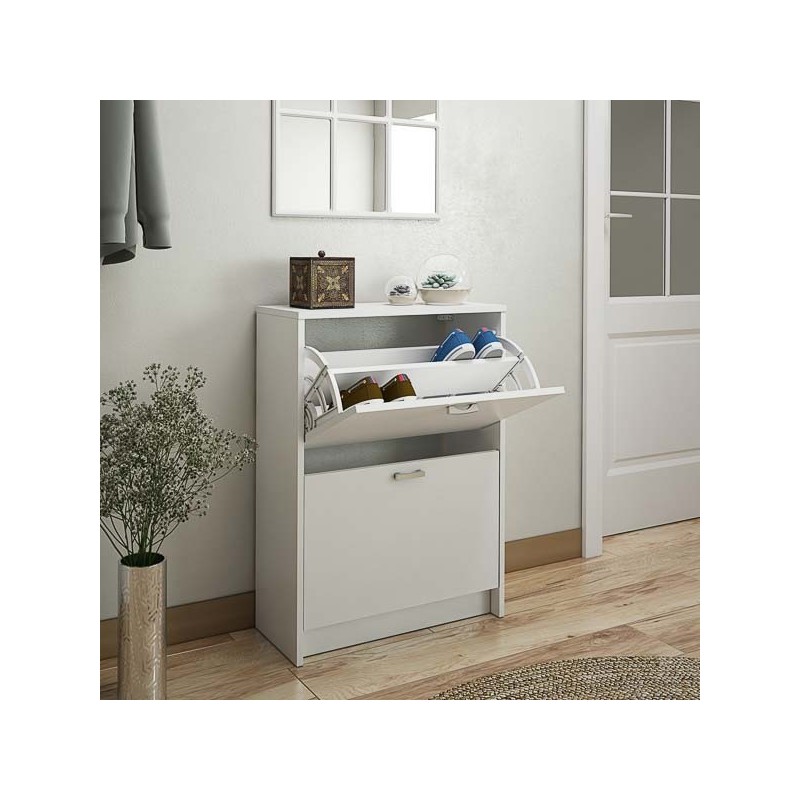 Zapatero Recibidor Blanco – Mueble Auxiliar Estrecho con 2 Puertas | Capacidad 12 Pares | 81,6 x 60 x 25 cm