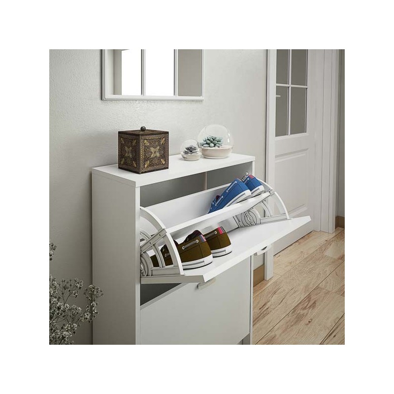 Zapatero Recibidor Blanco – Mueble Auxiliar Estrecho con 2 Puertas | Capacidad 12 Pares | 81,6 x 60 x 25 cm